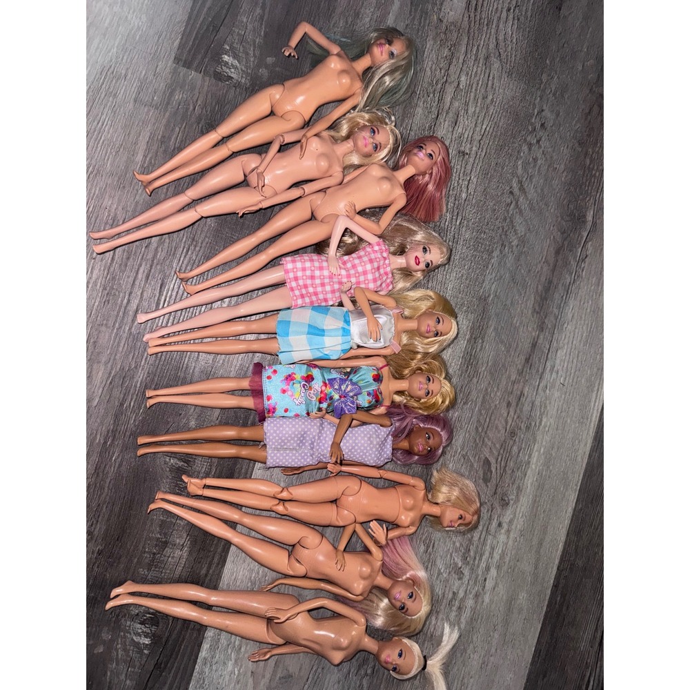Lot of 10 Barbie Dolls Mixed Articulated and Classic Blonde Pink Purple Hair